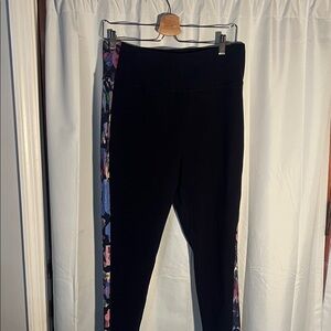 Talbots Black Leggings with Floral Side Panels